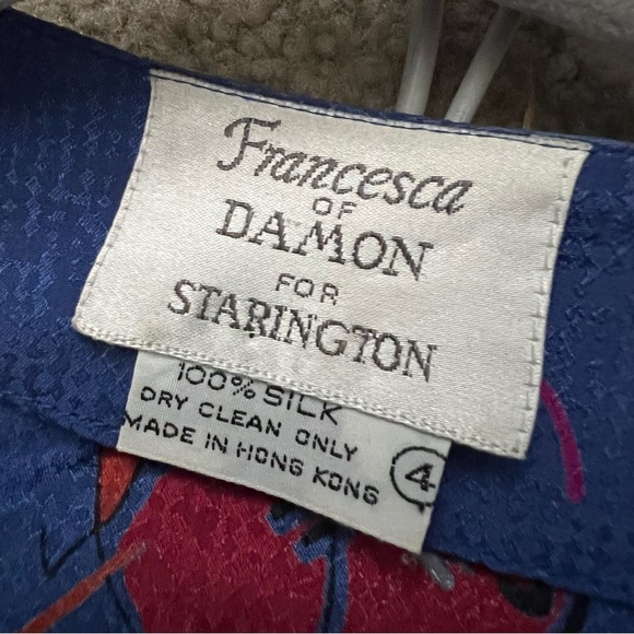 Vintage 1980s Francesca Damon for Starington Abstract Pop Floral Silk Wrap Dress - Picture 8 of 10